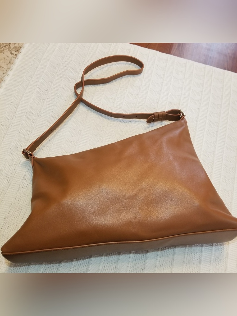 Aupen Minimal Triangular Shoulder Bag in Cognac Brown - Picture 10 of 10